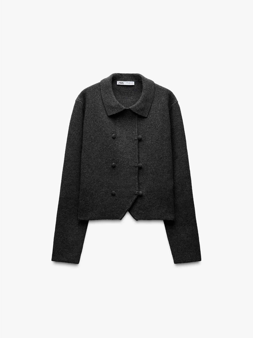 Zara Dark Charcoal Double-Breasted Cropped Pea Coat